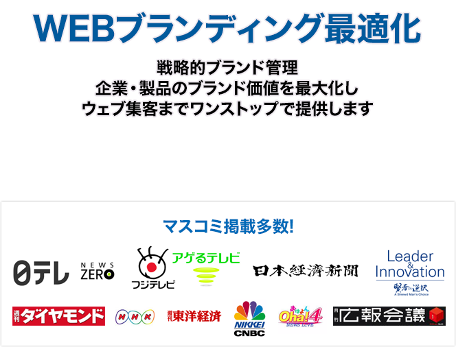 WEBブランディング最適化 戦略的ブランド管理 企業・製品のブランド価値を最大化しウェブ集客までワンストップで提供します